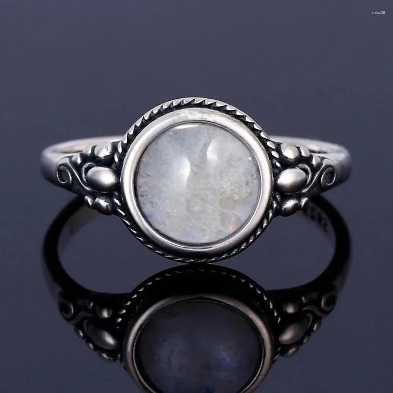 Klusterringar 925 Sterling Silver Ring Natural Round Moonstone For Women Luxury Jewelry Engagement Wedding Anniversary Presents