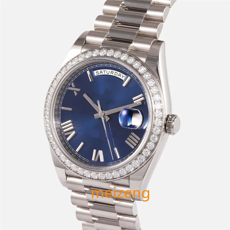 Reloj Brand World 2024 La mejor versión de fábrica ew Día-Fecha Oro blanco de 18 quilates 40 mm Bisel de diamantes romanos azules 228349RBR Reloj automático completo Cal.3255 Garantía de 2 años