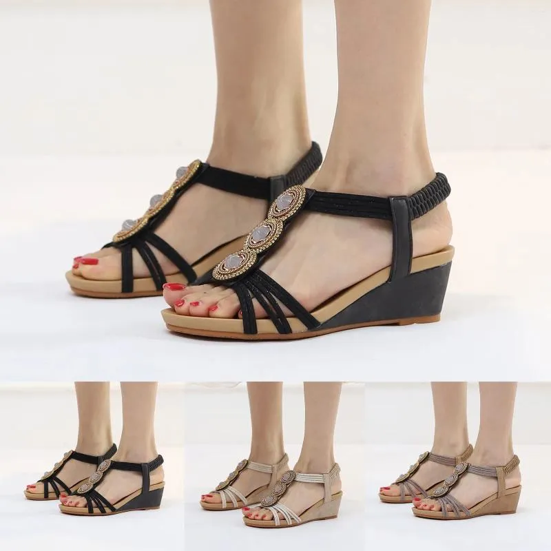 Sandálias Moda Primavera e Verão Mulheres Wedge Heel Open Toe Strap Slip On Slide para Fantasia