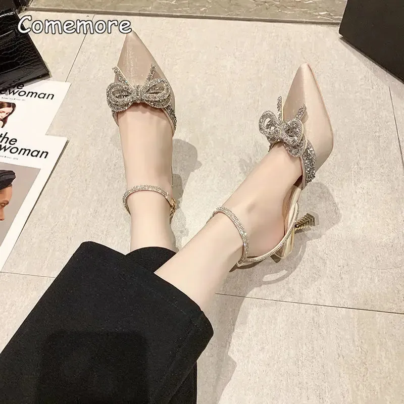 COMEMORE WOMEN SUMMER RHINESTONE BOWKNOT WOMENS HIGH HEILS STILETTO SHOES LADIES PAIND TOE POMPS HIGH-HEELED SANDALS 240129