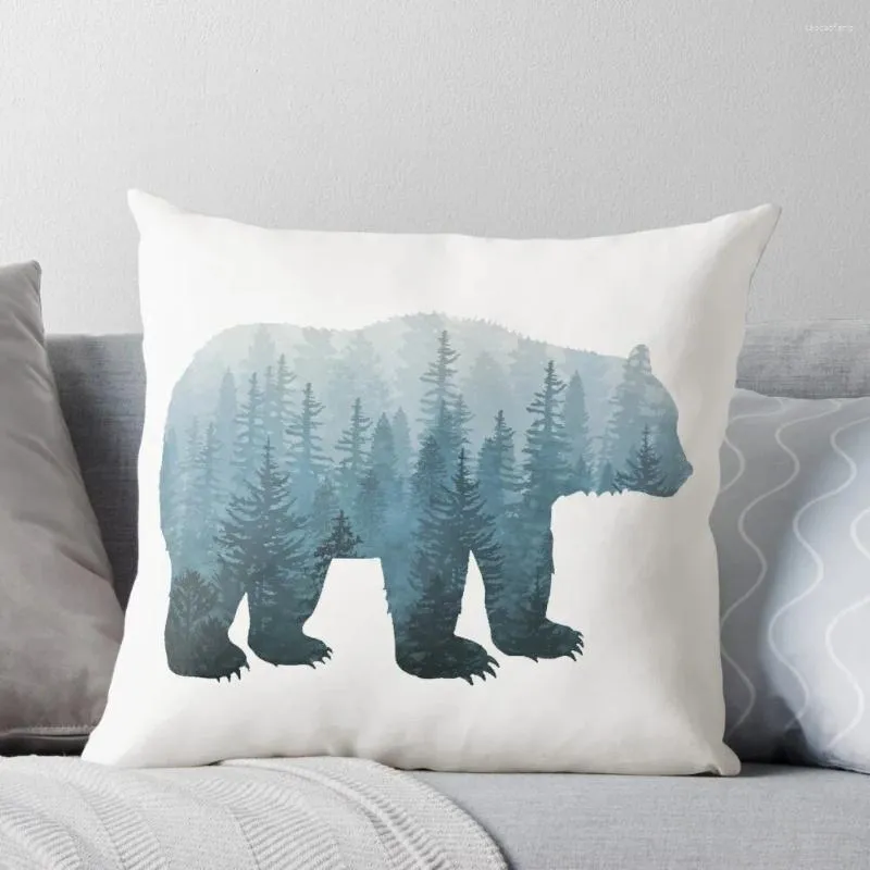 Подушка «Туманный лесной медведь» — бирюзовый чехол для дивана, наволочки для кровати, чехлы для гостиной