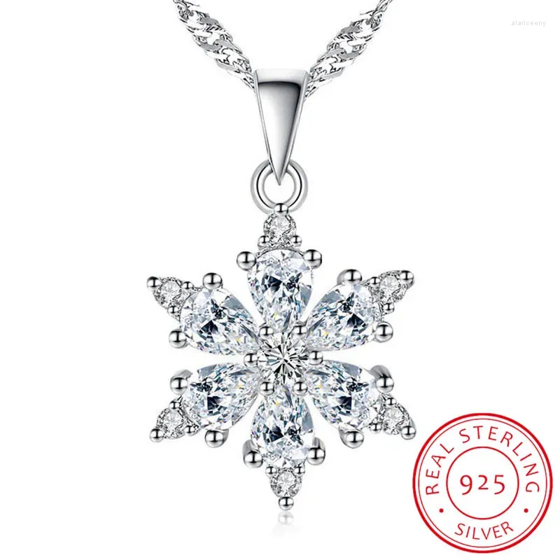 Pendants 925 Sterling Silver Jewelry Zirconia Snowflake Pendant Necklace For Women Gift 45cm Link Chain Choker Collares S-N134