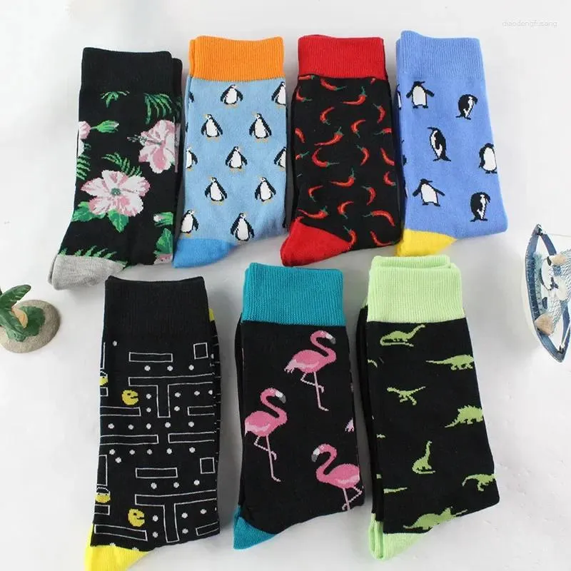 Men's Socks Combed Cotton Harajuku Colorful Happy Funny Chili Banana Long Warm Dress For Male Wedding Christmas Gift