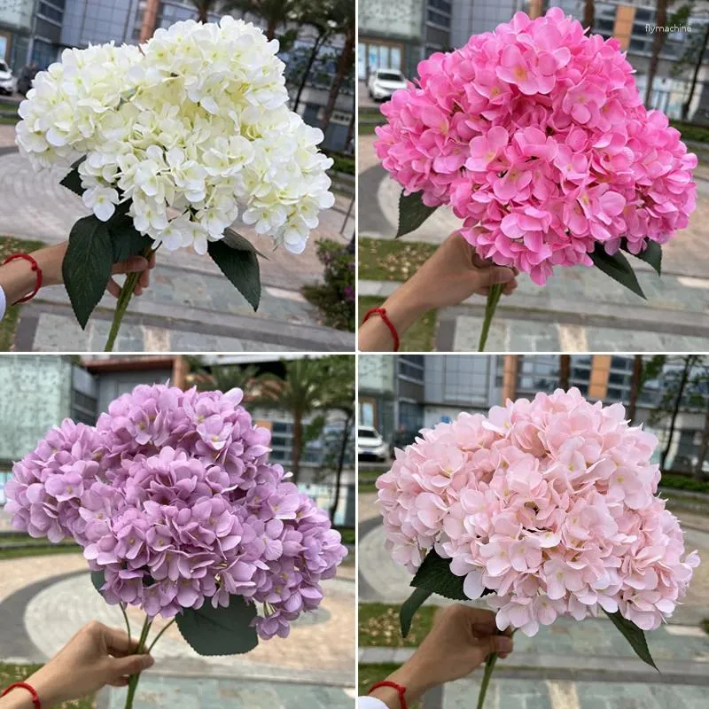 Flores decorativas tamanho grande 5 cabeças artificial branco rosa hortênsia seda diy casamento buquê de noiva falso decoração de festa em casa