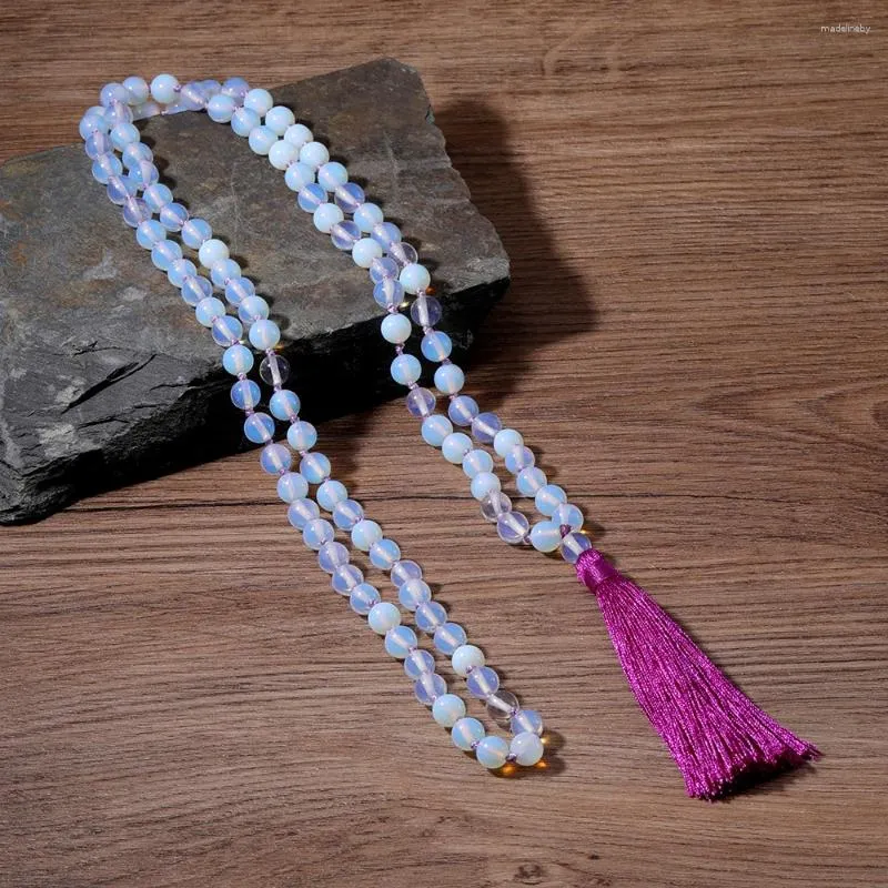 Catene OAIITE Collana opale fatta a mano vintage per uomo 108 perle di mala scintillante cristallo bianco donna purificante gioielli spirituali