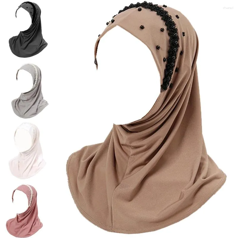 Etniska klädtröja slätt kvinnor muslimska omedelbar hijab turbante islamiska mössa spetspärlor en bit amira sjalar headwrap scarf hatt femme