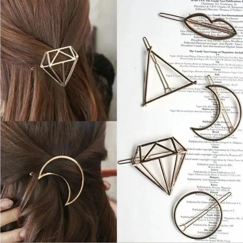 Hair Clips Fashion Metal Leaf Clip Barrettes Hairpin Barrette Women Girls Trend Charm Moon Round Triangle