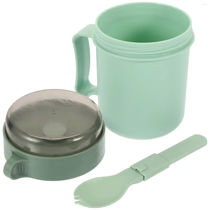 Vaisselle tasse à soupe aux céréales Portable micro-ondable: bouillie de petit déjeuner verte avec cuillère pour l'école bureau étudiant en voyage en plein air