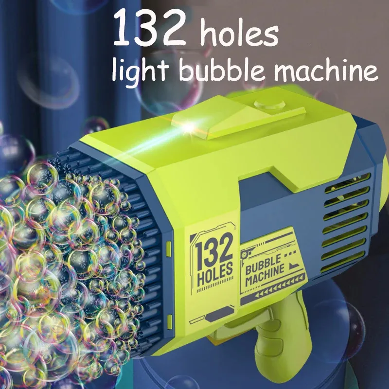 Pistola a bolle 132 fori Macchina elettrica automatica per bolle di sapone a razzo Macchina per bambini portatile per feste all'aperto Regalo Regali per bambini 240202