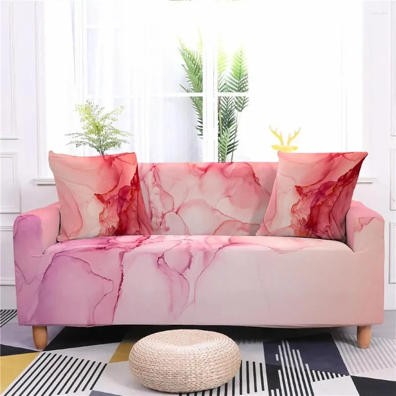 Housses de chaise Housse de canapé imprimée texture marbre rose Housse de protection extensible lavable en polyester antidérapante Canapés entièrement enveloppés Causeuse Canapé Femme