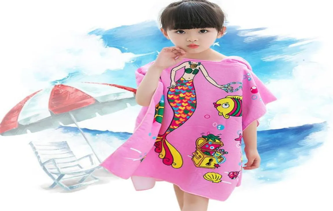 kinderen cartoon badjassen kinderen badhanddoeken poncho met capuchon zeemeermin handdoek zwemmen zwembad strandlaken cartoon kinderen mantel zeemeermin bad douche r1367285