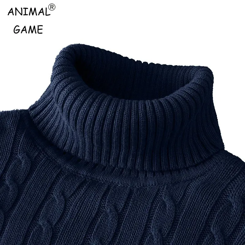 Осенний зимний теплый свитер с воротником, мужской повседневный вязаный пуловер с высоким воротником, мужской джемпер, вязаный шерстяной 240130