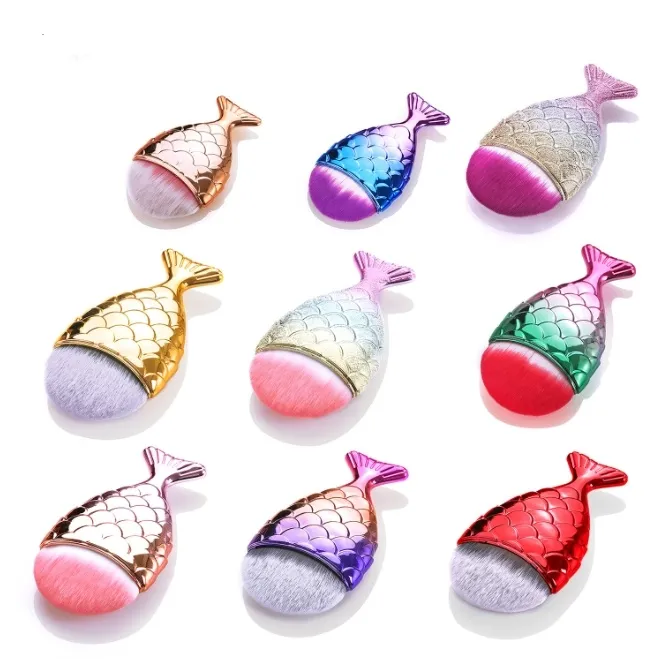 Rainbow Foundation Makeup Brushes Synthetic Cosmetic Brush Blending Makeup Brushes with Cover Blush Brushes Mermaid Brush