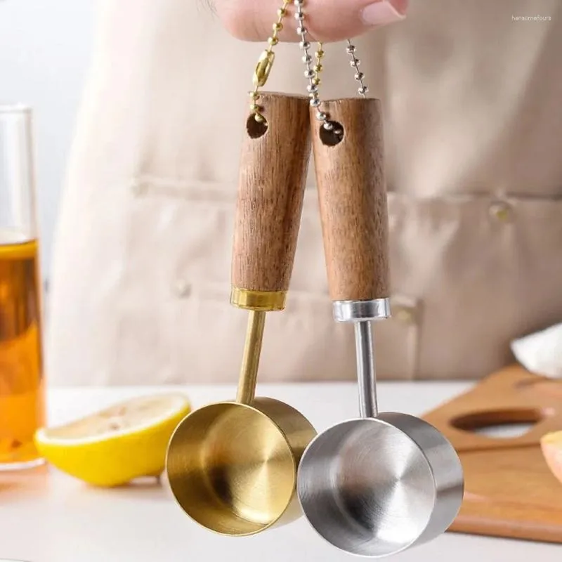 Measuring Tools 14ml Stainless Steel Measure Spoon Flat Bottom With Wood Handle Cup Hangable Rustproof Kitchen Coffee