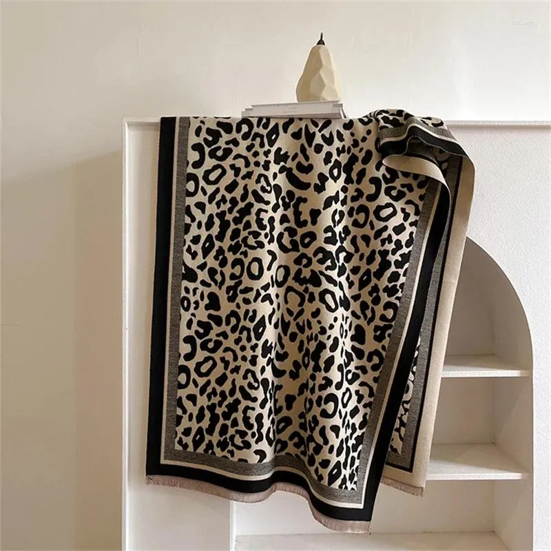 Scarves Winter Scarf Women Soft Cashmere Warm Pashmina Leopard Print Wraps Thick Shawl Bufandas Tassel Stoles Hijabs 180x65CM