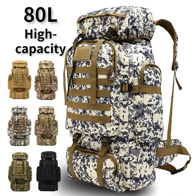 80L Camo Wojskowy Torba Mężczyźni Taktyczne plecak Duża pojemność Waterproofoutdoor Sports Wojskowe Trening Kamping Plecak 240124