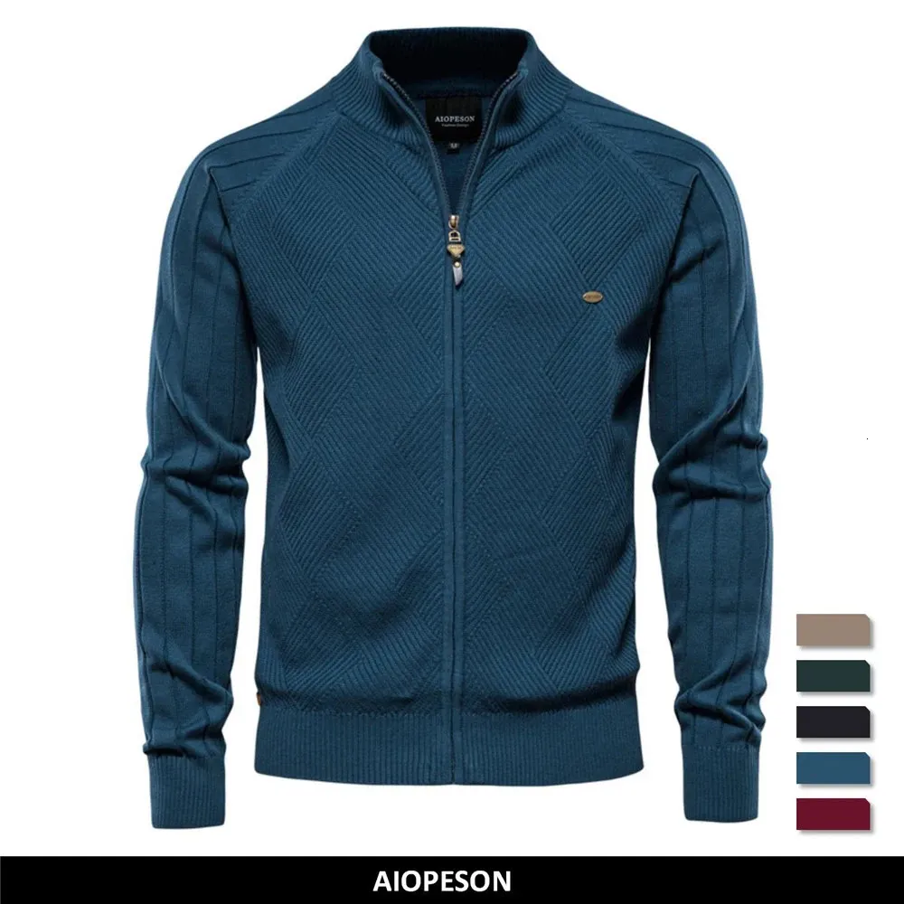 Aiopeson Argyle Solid Color Cardigan Men Casual Quality Zipper Cotton Winter Mens Sweaters Fashion Basic Cardigans for Men 240125