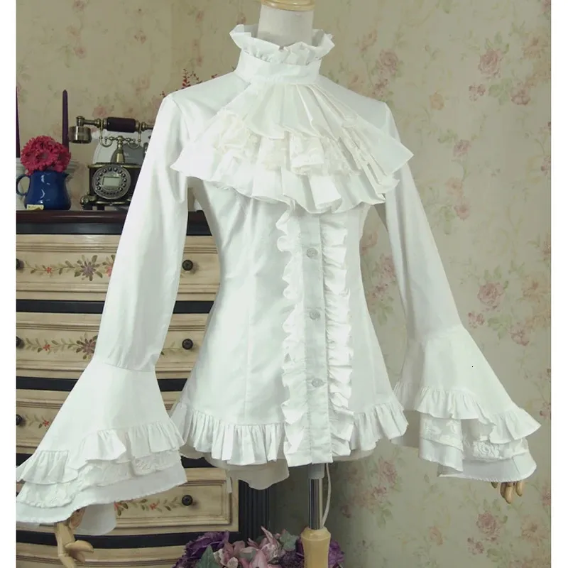 Primavera feminina camisa branca vintage vitoriano bandagem camisa senhoras gótico andorinha blusa lolita traje 240202