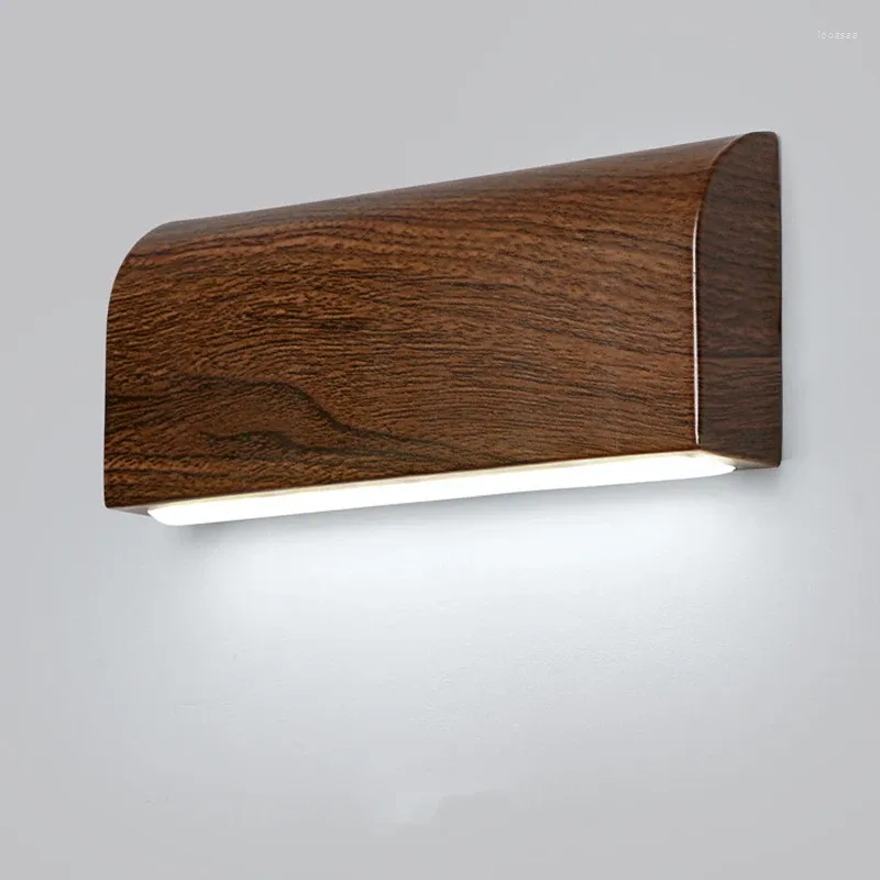 Wall Lamp Nordic Walnut Grain Color LED Modern Minimalist Living Room Bedroom Bedside Home Decor Lighting Fixture