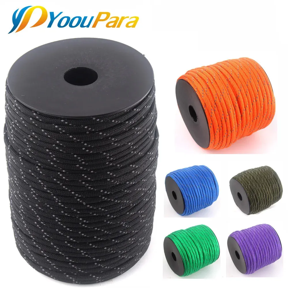 Yooupara 100m paracord reflexivo ao ar livre de emergência militar 550 cabo pára-quedas 7 núcleos 4mm corda acampamento sobrevivência 240126