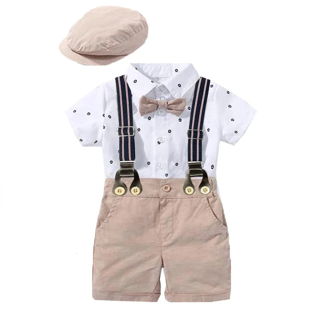 Baby Boy Kleding Pak geboren Knappe Romper Bow Set Verjaardag Festival Cadeau Jumpsuit Hoed Peuter Jongens Bruiloft Outfit Jurk 240127