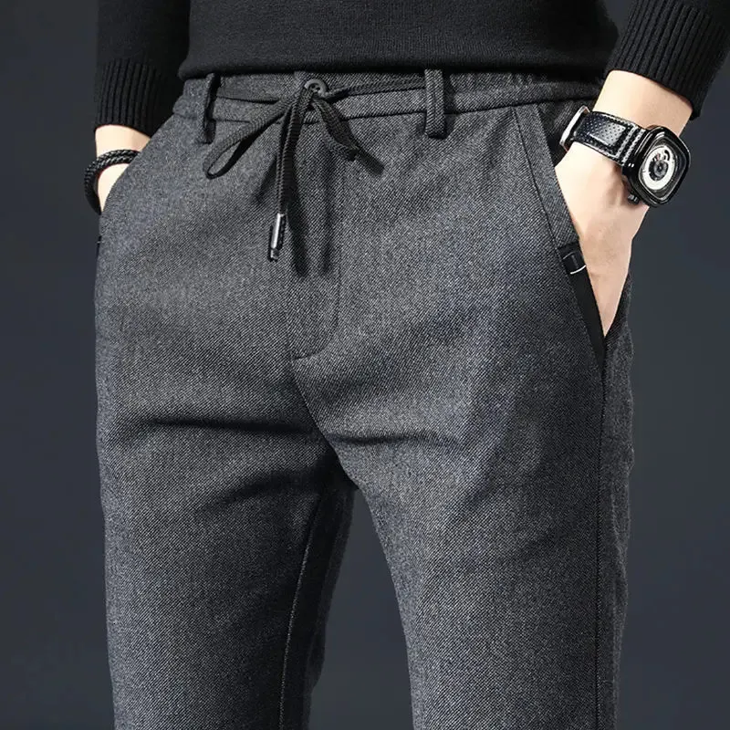 Più il pile addensare pantaloni sportivi casual da uomo streetwear moda autunno inverno abbigliamento maschile pantaloni dritti pieni solidi 240129
