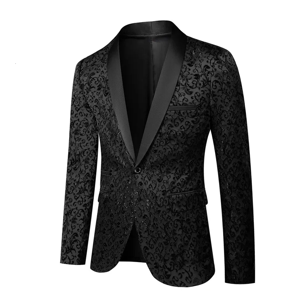 Cuatro estaciones Hombres Floral Blazer Traje Chaqueta Cena Fiesta Fiesta de graduación Boda Elegante Esmoquin Traje formal de solapa para hombre para boda 240201