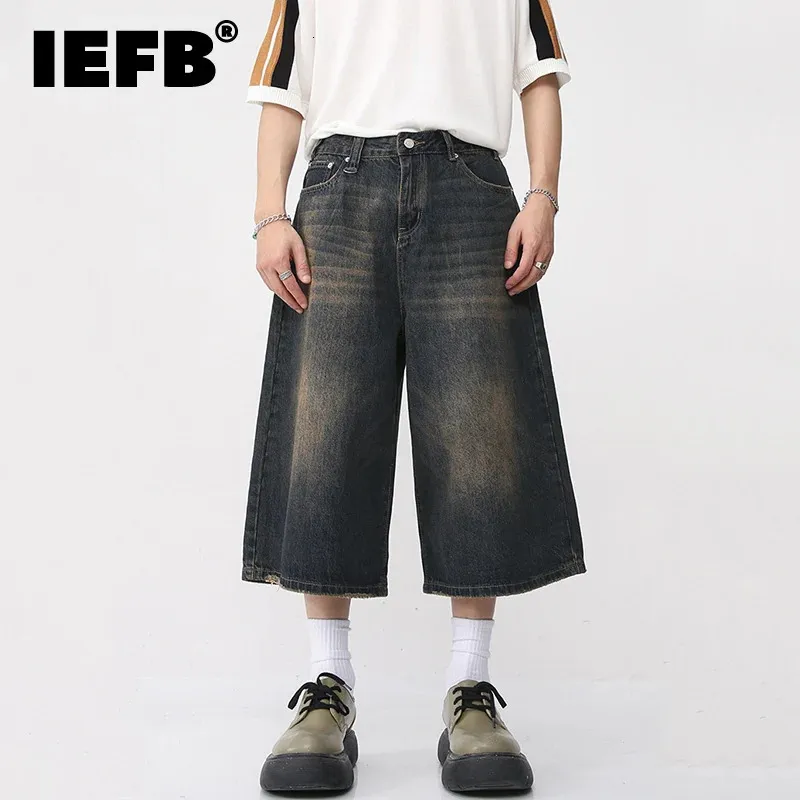 IEFB Style coréen Vintage hommes jean été lâche mâle jambe large genou longueur Shorts lavé mode Denim pantalon 9A8825 240122