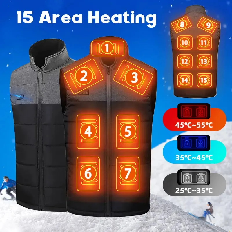 221 Gebieden Verwarmd Vest Heren Jas Verwarmde Winter Dames Elektrische Usb Verwarming Tactische Jas Man Thermisch Vest Lichaamswarmer Jas 240125