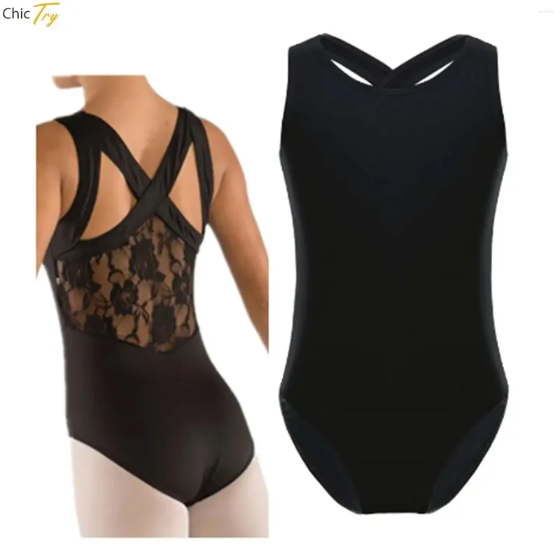 Stadiumkleding Meisje Gymnastiek Turnpakje Ballet Maillots Zwarte kleding Dansbody's Kostuum Katoenen kanten bodysuit voor dansen