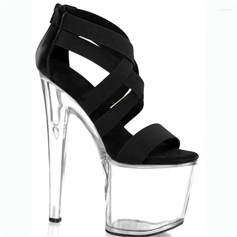 Chaussures habillées Sandales pour femmes Été Polyvalent Transparent Talon fin Fée Haute Danse 20cm 10cm Plate-forme