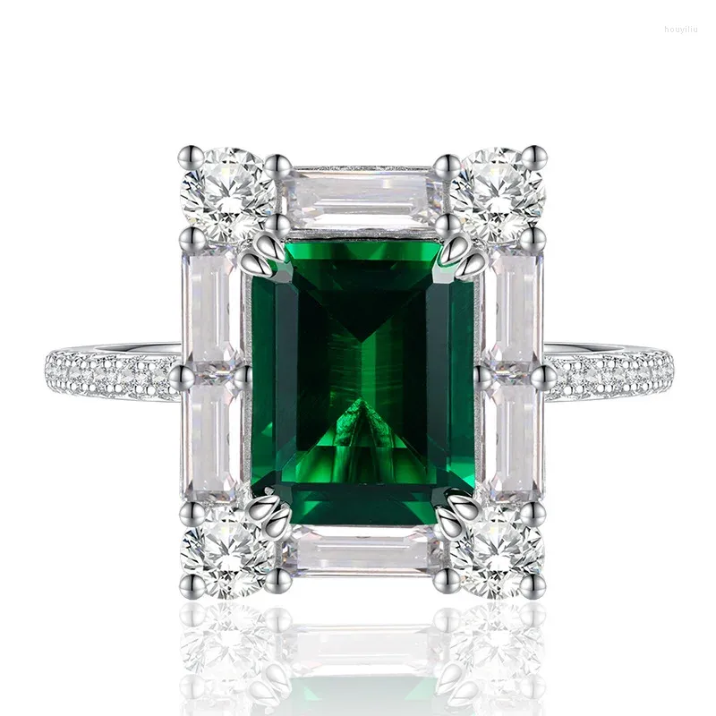 حلقات الكتلة Springlady 925 Solid Silver 7 9mm 2ct Emerald for Women Lab Diamond Gemstone Wedding Ring Party Fine Jewelry Gift