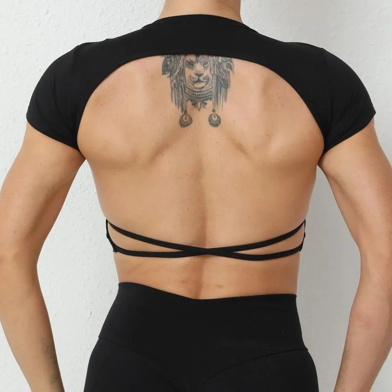 Camisas ativas sexy oco cruz beleza volta colheita superior manga curta camisa de yoga mulheres com almofadas de fitness treino topos roupas de ginásio em execução