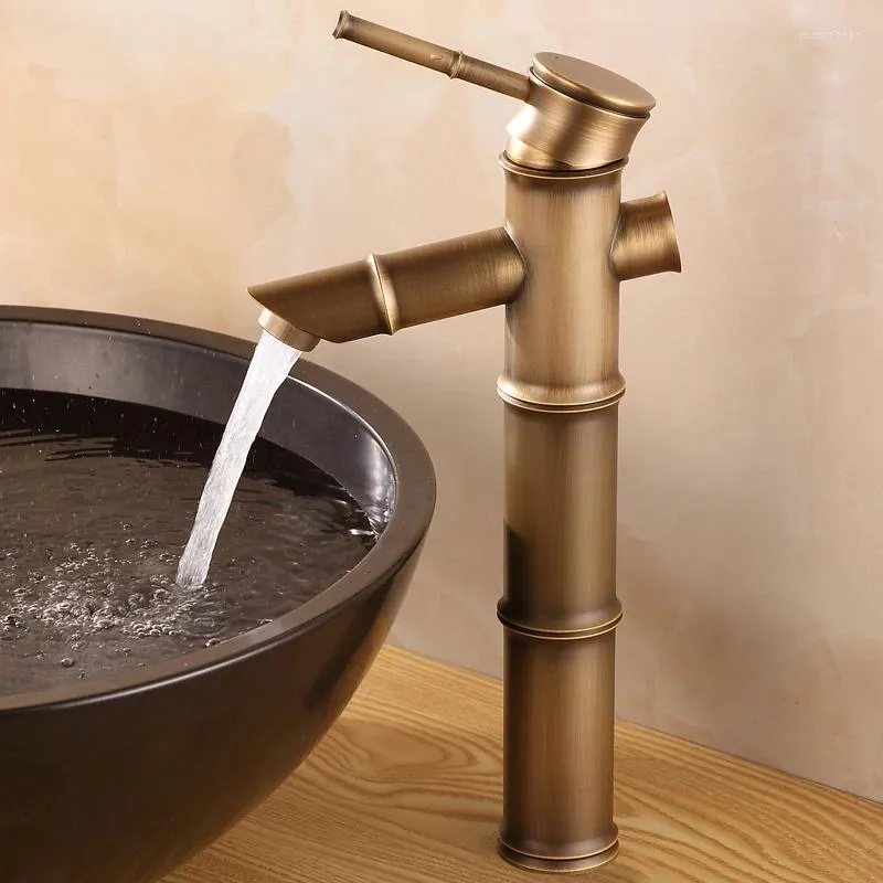 Robinets d'évier de salle de bains, robinet de lavabo en laiton Antique, cascade de luxe, grand mélangeur froid en bambou, robinet d'eau, accessoires de cuisine simples