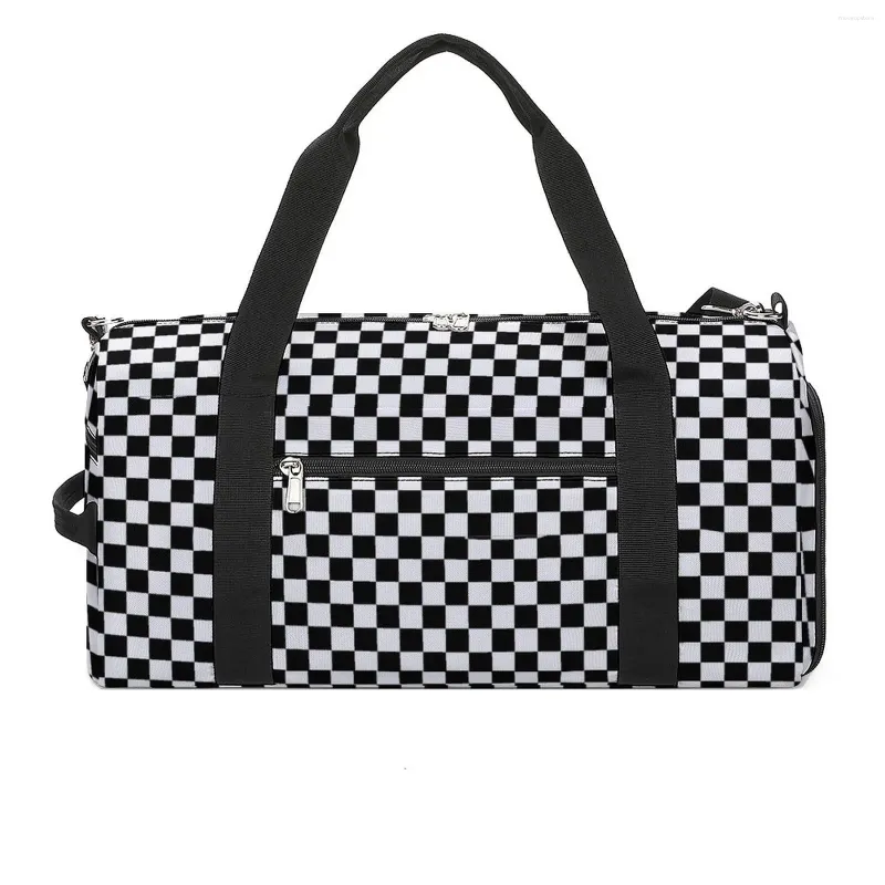 Outdoor Bags Black And White Retro Square Gym Bag Chessboard Portable Sports Travel Training Custom Handbag Fitness For Male Female