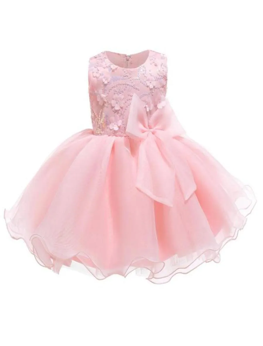 Girl039s Robes 2022 Summer Born Bow 1er anniversaire Robe pour bébé fille enfants vêtements fleur blanche princesse cérémonie de baptême Part5280411