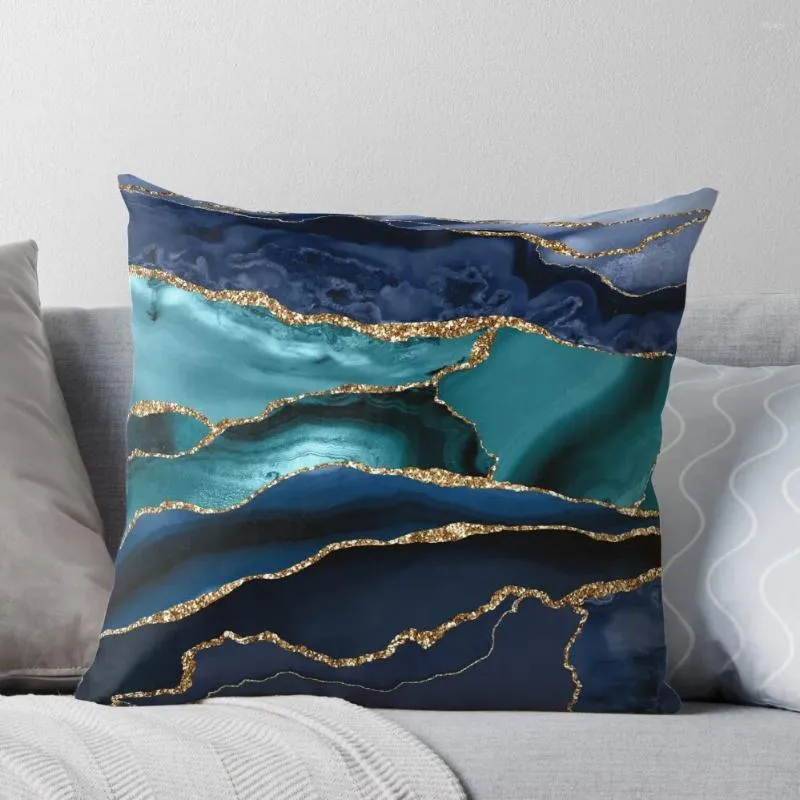 Pillow Glamour Ocean Blue Faux Marble Throw Christmas Case Custom