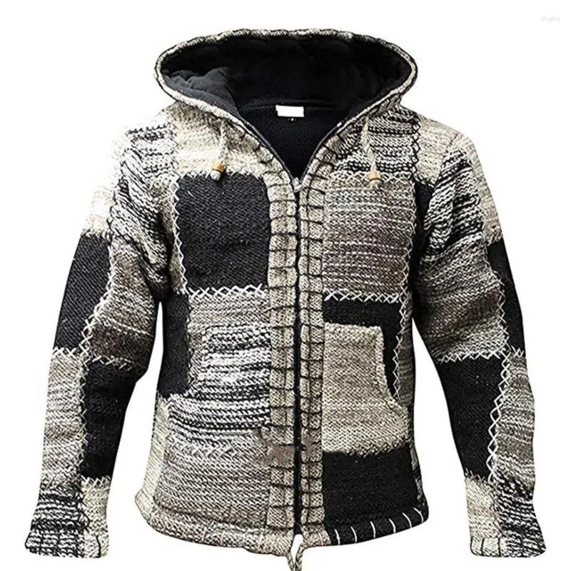 Männer Pullover Herbst/Winter Euro-Amerikanischen Stil Strickwaren Strickjacke Oberbekleidung Männer Plaid Splicing Langarm Lose Zipper Mit Kapuze Pullover