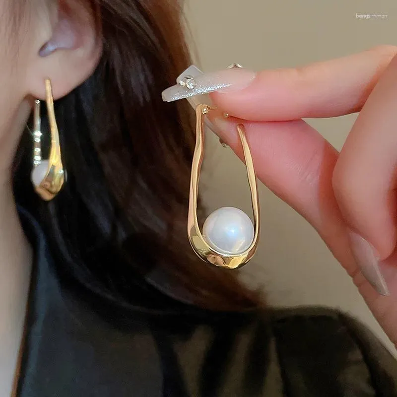 Dangle Earrings 2024 Arrival Drop Fashion Metal Classic Women Simple Irregular U-shaped Pearl Korean Female Jewelry