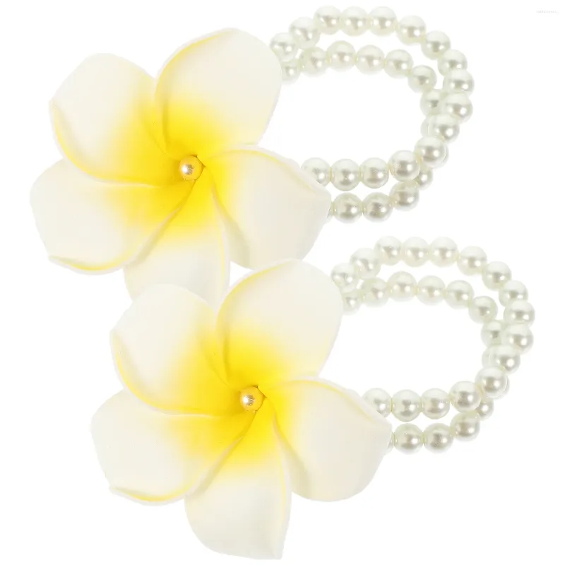 Charm armband 2 st frangipani armband pärla kedja konstgjorda plumeria kläder kvinnor skum hawaiian fest