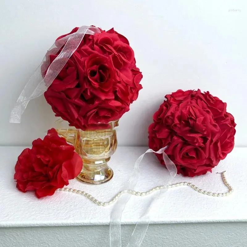 Decorative Flowers 15cm Large Artificial Flower Red Eternal Rose Ball Fake Plants Wedding Home Decoration Hanging Ornaments Outdoor Indoor