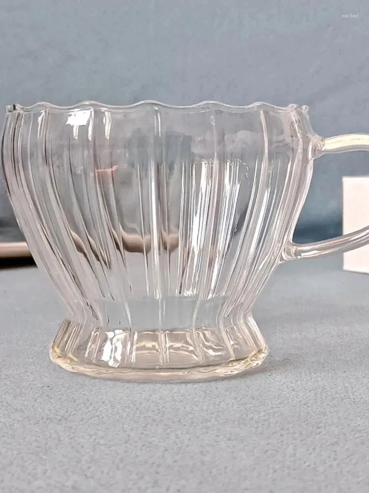 Tasses Tasse en verre rayée de style japonais avec poignée Petit déjeuner Transparent Eau Lait Ménage Café Thé Tasse