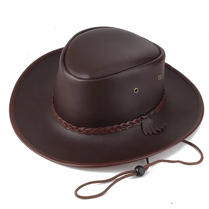 Men mode stor storlek 59 cm faux läder västra cowboy hattar gata utomhus show Panama jazz caps Sombreros de Mujer 240202