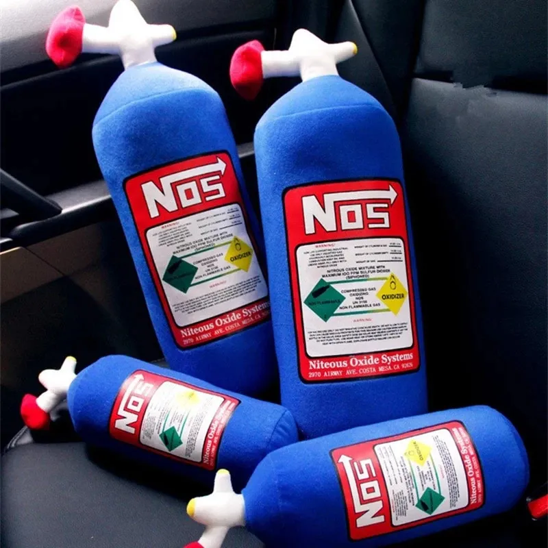 NOS Nitrous Oxide Bottle Plush Toys Pillow Stuffed Soft Turbo JDM Cushion Gifts Car Decor Headrest Backrest Seat Neck 240125