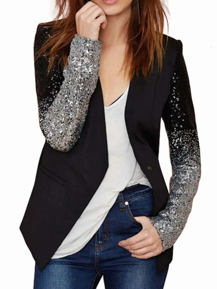 Automne Black Sequin Blazer Femmes minces veste mante