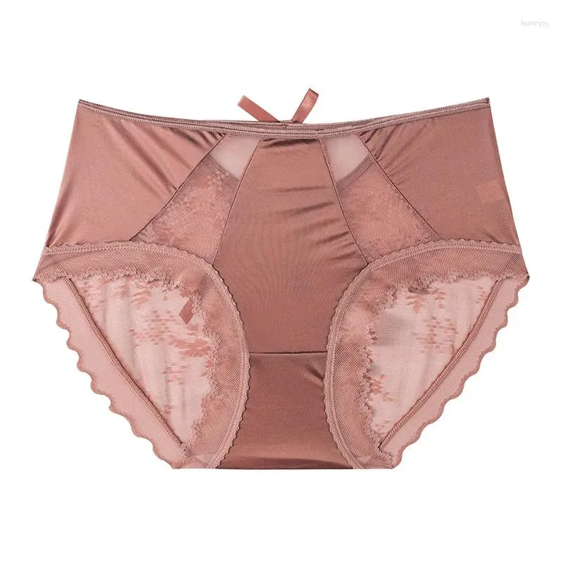 Women's Panties Lace Ins Fashion Personality Sexy Bow Warm Mulberry Silk Cotton File Mid-rise Non-marking Mesh Briefs