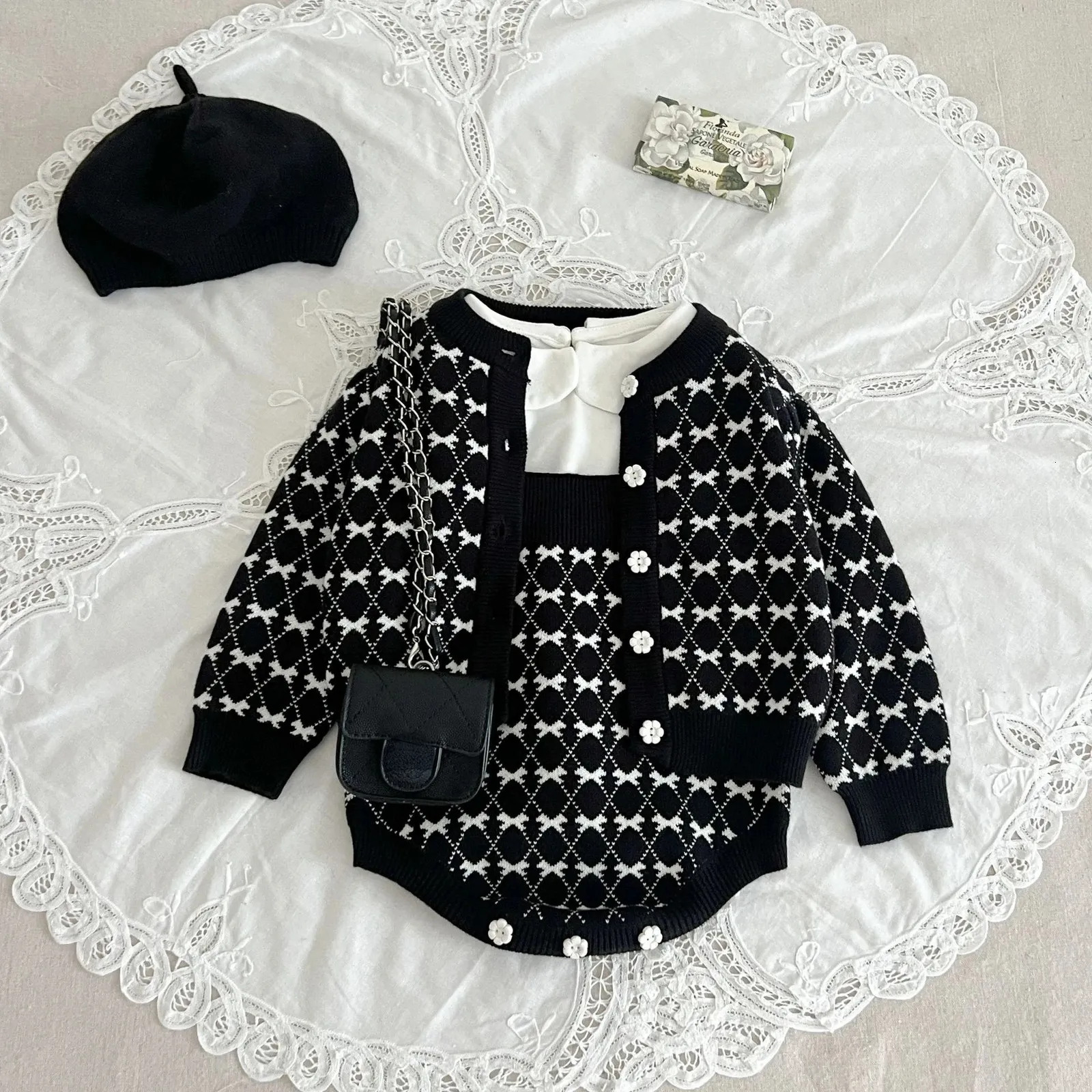 Ensemble de vêtements d'automne pour bébé fille, manteau tricoté, Cardigan ou bretelles, vêtements d'escalade, pull, 7058, 240125