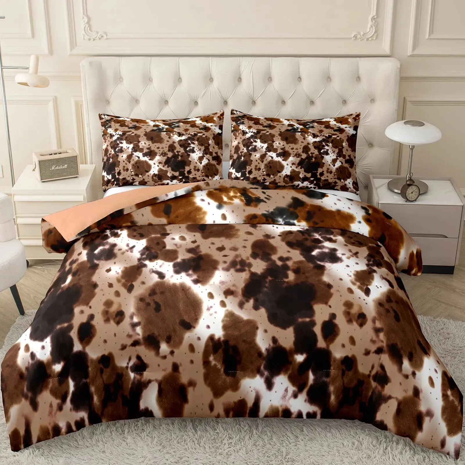 Коричневый комплект одеяла с принтом коровы, постельное белье для фермерского дома размера «queen-king-size» с 2 одинаковыми наволочками, украшение для спальни 240131