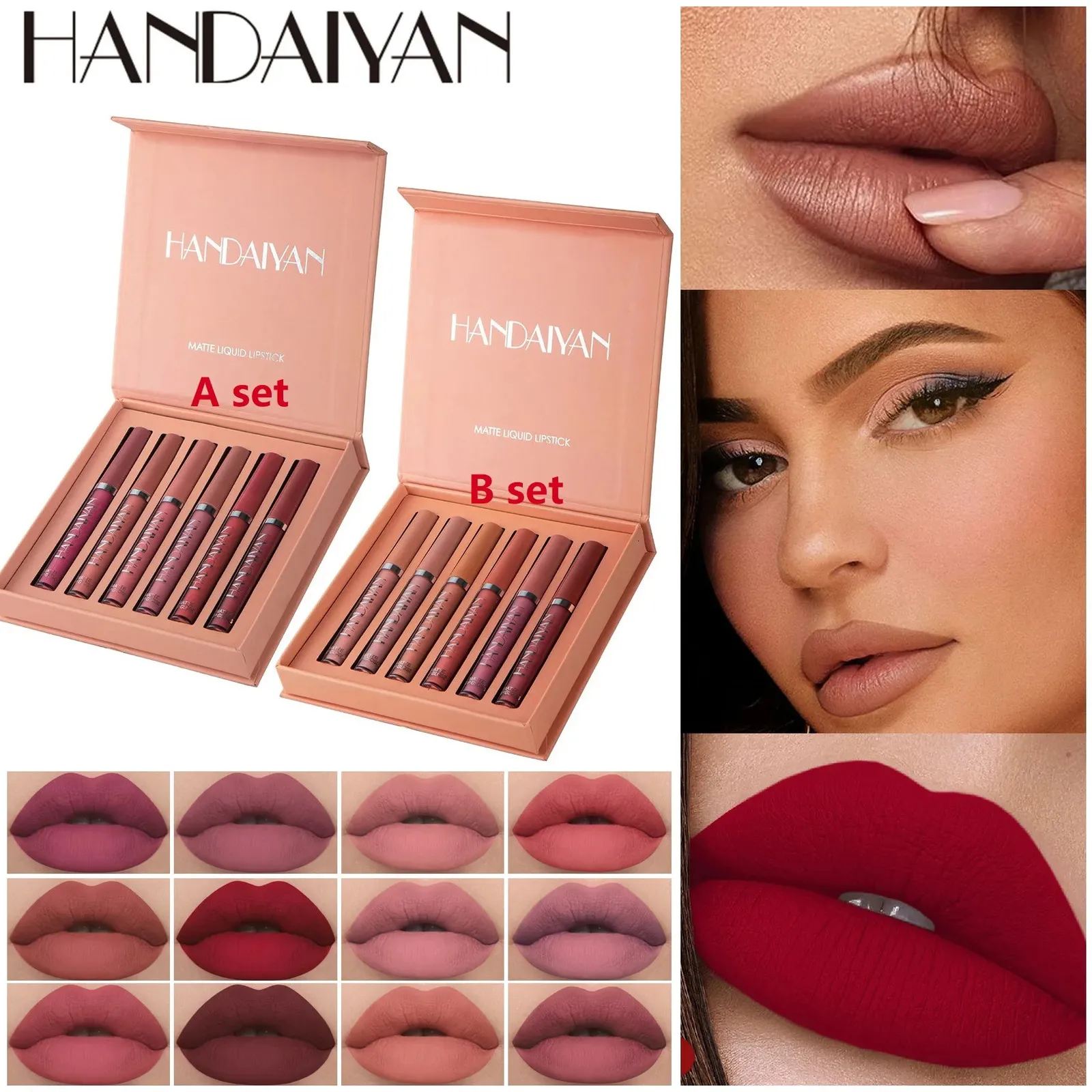 HANDAIYAN Lipgloss Maquiagem Batom Lip Gloss Maquiagem Para Mulheres Duradouro Fosco À Prova D 'Água Lip Balm Lipliner Sheglam Lábios Cosméticos 240119