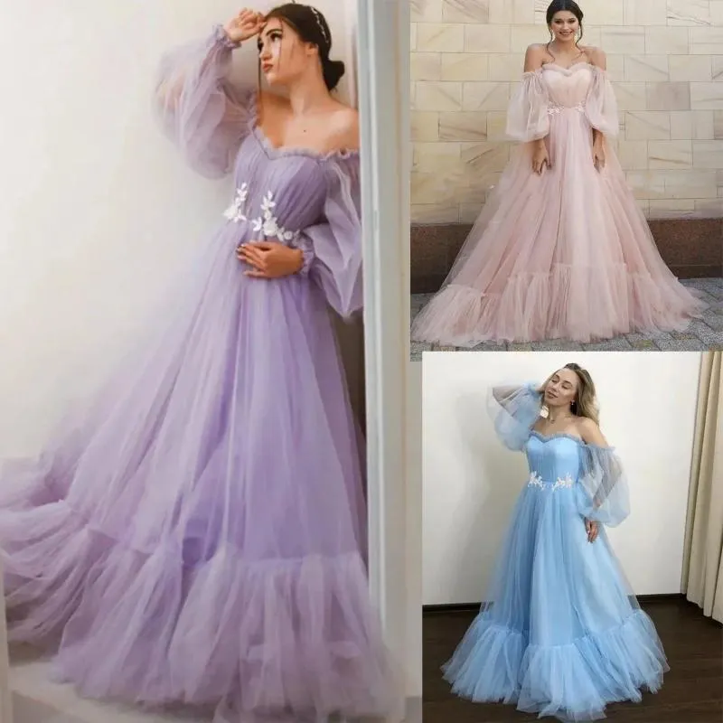 Robes de soirée Vintage Robe de princesse de mariage Slash cou dentelle Net fil longueur au sol grande jupe Robe de soirée douce Maxi